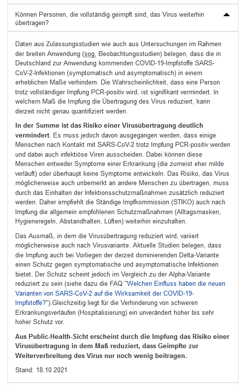 RKI Statement zur Übertragung durch Geimpfte