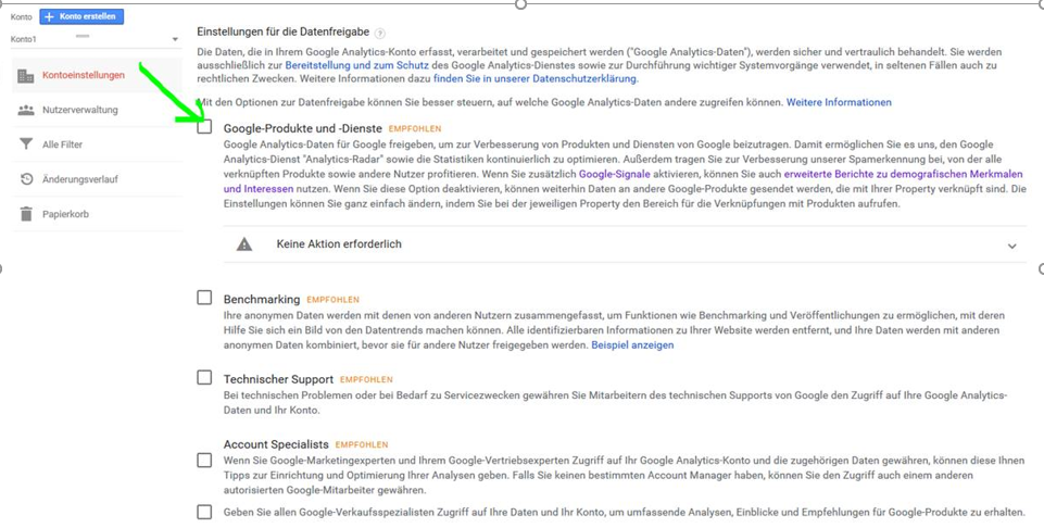 Einstellung im Google Konto